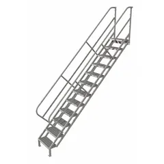 These steel stairs from TRI-ARC feature 12 steps and a perforated design with a gray finish. With a load capacity of 450 lb, they provide elevated access for maintenance, construction, and industrial tasks in warehouses, factories, and job sites.
