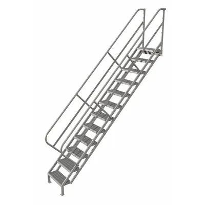 TRI-ARC Portable Stairs: 12.7 ft Overall Ht, Steel, 450 lb Load Capacity, Perforated - Steel Stairs