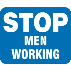 Engineer grade retroreflective sign with blue background, 0.08 in thick, nominal size 12 in x 15 in. Used to alert workers and vehicle operators of active railway maintenance zones, supporting safety compliance in rail yards, construction sites, and plant facilities.