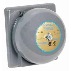 This 4-inch diameter bell alarm produces a bell sound for audible signaling. It operates on 12V DC and is suitable for indoor and outdoor use. The gray unit is commonly used in industrial environments for plant safety, process alarms, and general warning systems.
