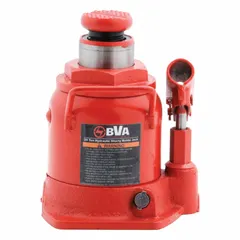 High-clearance bottle jack with 20 ton load capacity, lever-operated mechanical lifting actuator, and steel body. Used for manual lifting and positioning of heavy loads in industrial maintenance, assembly, and workshop environments.