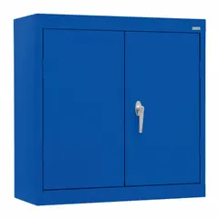 This SANDUSKY wall-mount shelf cabinet is constructed from steel with a blue finish and is rated for heavy-duty use. It comes fully assembled and includes one adjustable shelf. Typical applications include organized storage of tools, parts, or supplies in workshops, warehouses, and industrial facilities.