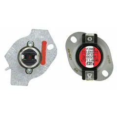 Thermal cutoff kit for Whirlpool dryers. Interrupts electrical current when the dryer reaches unsafe temperatures, helping to prevent overheating. Used as a replacement part in residential and commercial laundry equipment.