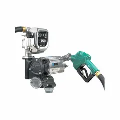 This metered bung-mount AC-powered fuel transfer pump features a 1/2 hp motor, aluminum/cast iron housing, and automatic nozzle. It delivers a maximum flow rate of 20 gpm, operates on 115/230 V AC, and includes a 1" x 18' discharge hose with a gallon-measuring meter. Suitable for transferring and metering fuels from drums or tanks in industrial, agricultural, and fleet maintenance applications.
