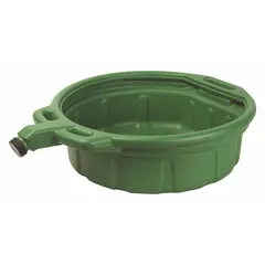 This polyethylene drain pan has a 4 gal capacity, 18 7/16 in overall diameter, and 5 13/16 in overall height. It is used for fluid containment and collection during automotive repair, machinery service, and industrial maintenance tasks.