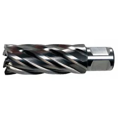 This annular cutter is made from bright high-speed steel for general cutting applications. It has a 25 mm cutter diameter and a maximum cutting depth of 3 inches. Suitable for creating holes in metal workpieces such as structural steel, plate, and pipe.
