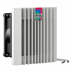 Standard square axial fan with plastic housing, IP54 rating, and terminal connections. Measures 12 11/16 in height by 6 1/8 in depth. Used for cooling electrical enclosures and control cabinets in industrial environments.