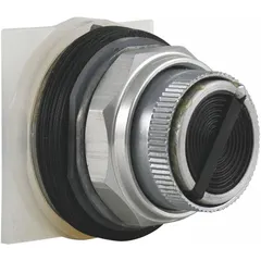 30 mm panel mount selector-switch operator with short handle. Two-position maintained/maintained action with T cam. Suitable for industrial control panels requiring a compact operator for machine control, process automation, or equipment status selection.