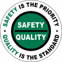 Vinyl adhesive floor sign with anti-slip surface for marking safety hazards or designating walkways in industrial facilities. Nominal size 17 in x 17 in, thickness 0.012 in. Not retroreflective or glow-in-the-dark