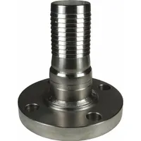 This 316 stainless steel rigid barbed hose fitting connects a hose to a flanged component via a barbed end and a flange. The no-knurl design provides a smooth grip surface. Suitable for air, water, and chemical transfer in industrial piping systems requiring corrosion resistance