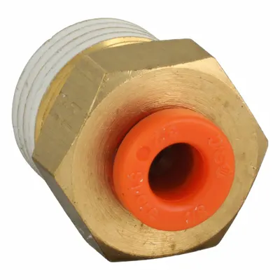 SMC KQ2H01-34AS Push-to-Connect x MNPT Adapter, Brass, 1/8" Thread - Polybutylene & Brass Tube Fittings