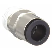 This nylon and nickel-plated brass tube fitting connects 5/16 in OD tubing to 1/4 in male NPT threads. The push-to-connect design allows for quick, leak-free installation without tools. Suitable for pneumatic and fluid control systems. Sold in a 10-pack
