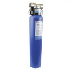 This whole house water filter system reduces particulates using activated carbon media. It is suitable for residential or light commercial applications requiring 5 micron filtration at 20 gpm flow, with a 100,000 gallon service life.