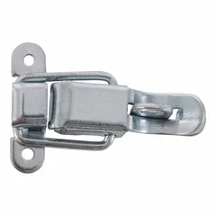 Steel draw latch for securing truck boxes. Silver finish. Overall height 1 21/32 in, width 2 15/32 in. Includes padlock.