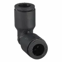 This push-fit elbow fitting is made of fiberglass-reinforced nylon and connects 3/16 in OD tubing at a 90-degree angle. It is sold in a pack of 10 and is suitable for use in pneumatic or fluid systems
