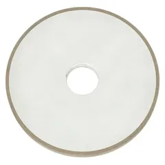 Type 1 diamond straight grinding wheel for precision grinding of carbides and ceramics. Measures 6" diameter, 1/4" thickness, 1-1/4" arbor hole with 1/8" abrasive depth. 150 grit diamond abrasive in ASD150-R75B99-1/8 bond specification. Suitable for sharpening, shaping, and finishing hard, brittle materials in tool room and manufacturing applications.