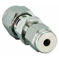 This double-ferrule stainless steel union connects 5/16 in OD to 1/4 in OD tubing. It is a Compression x Compression type fitting compatible with Parker A-LOK brands. Used in industrial fluid systems for leak-tight, vibration-resistant joints in hydraulic, pneumatic, and instrumentation lines