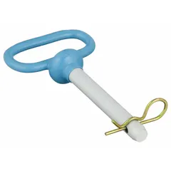 Cotter pin made of zinc-plated carbon steel with 4 in overall length and 4 in usable length. Used to secure hitches, linkages, and mechanical assemblies in towing and industrial equipment.