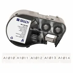 Thermal transfer precut label roll cartridge containing rectangle labels sized 3/8 in x 53/64 in. Made of Cryogenic Autoclavable Nylon. Designed for labeling 0.6 mL vials or tubes. Compatible with M511 printer series.