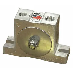 Aluminum pneumatic vibrator with 1/8 in NPT ports, delivering 20 lbf force at 60 psi. Operates at 10,000 vpm with 66 dBA sound level and 3 cfm air consumption. Used to prevent material bridging and flow blockages in hoppers, chutes, and bins handling chemicals or bulk solids.