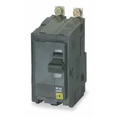 Bolt-on miniature circuit breaker for overcurrent protection in single-phase circuits. Rated 30 A, 120/240V AC, with a maximum interrupting rating of 10kA at 120/240V AC. Suitable for use in QO load centers and NQ panelboards.
