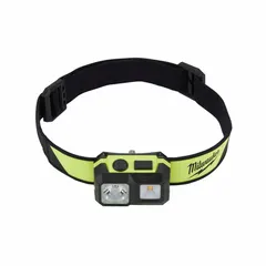 Headlamp with 310 lumens, 100-meter beam, and three light outputs. Runs 4 hours at maximum brightness on three included AAA batteries. Suitable for hands-free illumination in industrial and maintenance tasks.