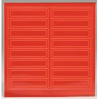 Reflective vinyl label for hard hats, red color, 4 inches wide. Supplied in a pack of 16. Enhances visibility in low-light conditions for safety identification on head protection