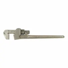 Nonsparking straight pipe wrench with serrated jaw and I-Beam handle. Overall length 8 in, jaw capacity 1 15/16 in. For turning pipes and fittings in environments where sparking must be avoided.