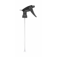 This grey trigger sprayer features a 7-inch dip tube and 28/400 closure size. It offers both mist and stream spray patterns for dispensing cleaning fluids, degreasers, and maintenance solutions in industrial settings.