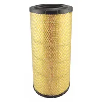 Round/oval engine air filter with radial seal design. Overall height 16 9/16 in. Compatible with John Deere vehicles. Used in agricultural and industrial equipment to filter intake air for engine protection
