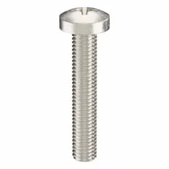 This M8x1.25 pan head machine screw is 45 mm long and made from 316 stainless steel with a plain finish. It features a Phillips drive with #4 drive size. Commonly used in general assembly, machinery, and equipment fastening, particularly in corrosive or marine environments where corrosion resistance is required.