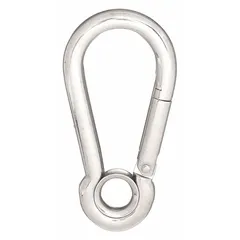 This load-rated spring snap features a solid gate opening and a working load limit of 506 lb. It is designed for non-lifting applications such as securing loads, tethering equipment, or use in fall-arrest systems where lifting is not required.