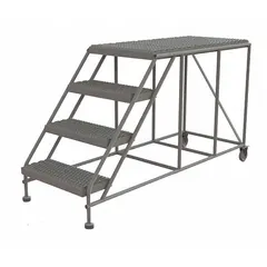 This rolling steel platform provides a stable elevated work surface for maintenance, assembly, and warehousing tasks. The tilt-and-move design allows one person to reposition it easily. Platform measures 24 x 47 inches with a fixed height of 3.3 ft and an 800 lb load capacity. Gray finish; handrails and locking mechanism not included.