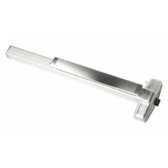 Rim-type exit device with touchbar style, chrome finish, and night latch outside trim. Designed for doors up to 3 ft wide. ADA compliant. Suitable for commercial applications requiring safe egress.