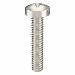 M2x0.40 thread, 10 mm length, 316 stainless steel, plain finish, pan head, Phillips #1 drive. Supplied in a 100-piece pack. Used for fastening components in corrosive environments such as marine, chemical processing, and food equipment.