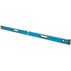 This 48-inch magnetic box level features a top and side read vial configuration for easy viewing from multiple angles. The aluminum body with magnetic edge grips steel studs and beams, while the acrylic barrel and strip vial provide clear bubble visibility. Suitable for checking level and plumb in construction and framing applications.