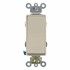 Non-illuminated 4-way maintained rocker switch rated for 120/277V AC and 20 A. Ivory finish. Used for multi-location control of lighting circuits in commercial and industrial settings when combined with compatible 3-way switches.
