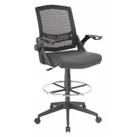 BOSS Drafting Chair: Black, Vinyl & Mesh Material, Adj Arms Arm, 18 in Seat Wd, 19 1/2 in Seat Dp (MPN B16223-BK)