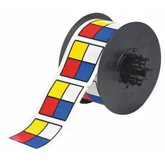 Roll of 365 vinyl NFPA diamond labels, each 2 1/4 in x 2 1/4 in, with acrylic adhesive. No pre-printed legend allows on-demand printing of hazard classifications. Compatible with BBP35 printer series. Used for marking chemical, fire, and health risks on containers and equipment in industrial facilities.