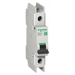 This 1-pole miniature circuit breaker features a Z-curve trip characteristic for sensitive electronic loads. Rated 10A, it provides overcurrent protection with a maximum AIR of 14kA at 120/240V AC and is suitable for AC systems up to 480V and DC systems up to 60V. The screw clamp terminals ensure secure wiring in DIN rail-mounted applications.