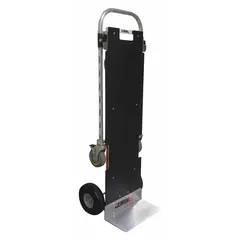 This MAGLINER convertible hand truck transitions between upright and flatbed configurations for versatile load handling. The silver aluminum frame and flat-free tires support general material transport in warehouses, delivery, and industrial settings. Dual handles provide control when moving boxes, appliances, or equipment.