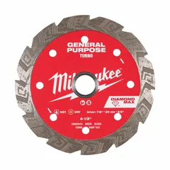 This diamond saw blade is designed for cutting concrete, asphalt, block, brick, pavers, and roof tile. Suitable for both wet and dry cutting applications with masonry saws. Blade diameter: 4 1/2 in.