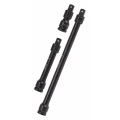 This impact socket extension set features a 1/2" input and output drive size with a black phosphate finish. Designed for use with impact wrenches and ratchets, it extends the reach of sockets in automotive repair, heavy equipment maintenance, and industrial assembly. The locking function secures sockets to prevent accidental detachment during high-torque applications.
