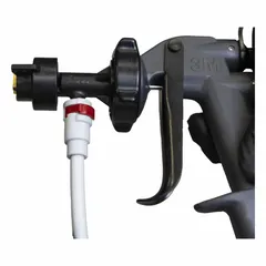 This 15 ft flexible hose with Quick Connex connection is designed for dispensing water-based spray adhesives from cylinder sprays. The portable tubing supports adhesive application tasks in industrial settings.