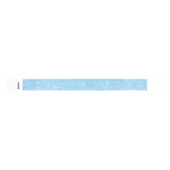 Tyvek security wristband in blue, 10 inches long and 3/4 inch wide, sold in packs of 500. Made from tear-resistant Tyvek material with no pre-printed legend, allowing custom marking. Commonly used for access control, event admission, and patient identification.
