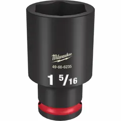 SAE deep impact socket with 1/2" drive and 1-5/16" six-point opening. Friction-ring design retains fastener during use. Black phosphate finish. For fastening and loosening nuts and bolts with impact tools in automotive, construction, and industrial maintenance.