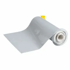 Continuous label roll, 10 inches wide by 33 feet long, made of polyester with a silver gloss finish. Rated for indoor and outdoor use. Compatible with PowerMark Industrial printer series. Used for on-demand identification of industrial equipment, pipe markers, and facility signage.
