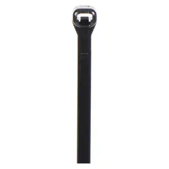 Black nylon cable tie for outdoor use, 15 in nominal length, 4 in maximum bundle diameter, 0.27 in width. Suitable for bundling and securing cables in outdoor environments. Supplied in a 250-piece pack.