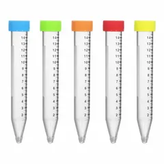 APPROVED VENDOR Centrifuge Tube, Polypropylene, 15 mL, Conical Bottom, Graduated, Flat Rainbow Screw Cap, Colorless, C2715