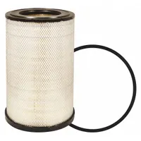 Engine air filter with round-oval shape, radial seal, and cellulose/paper media. Designed for Peterbilt vehicles. Direct replacement for compatible applications